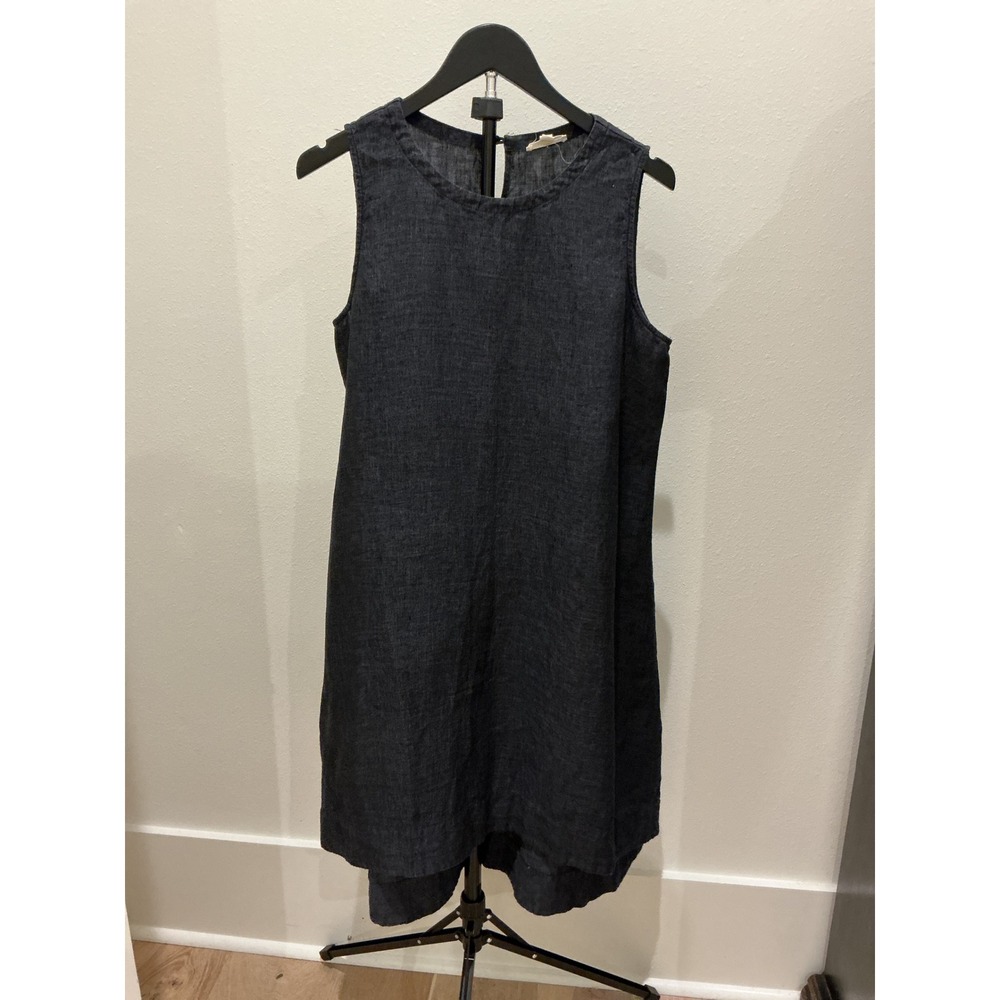 Eileen Fisher Organic Linen Sleeveless Shift Dress Charcoal Gray High Low Medium